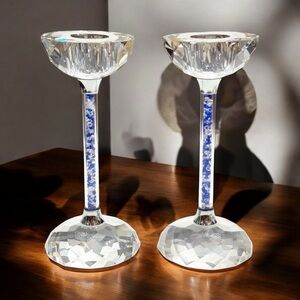 Set of Two Oleg Cassini Faceted Crystal Candle Sticks Holders Vintage 1980s